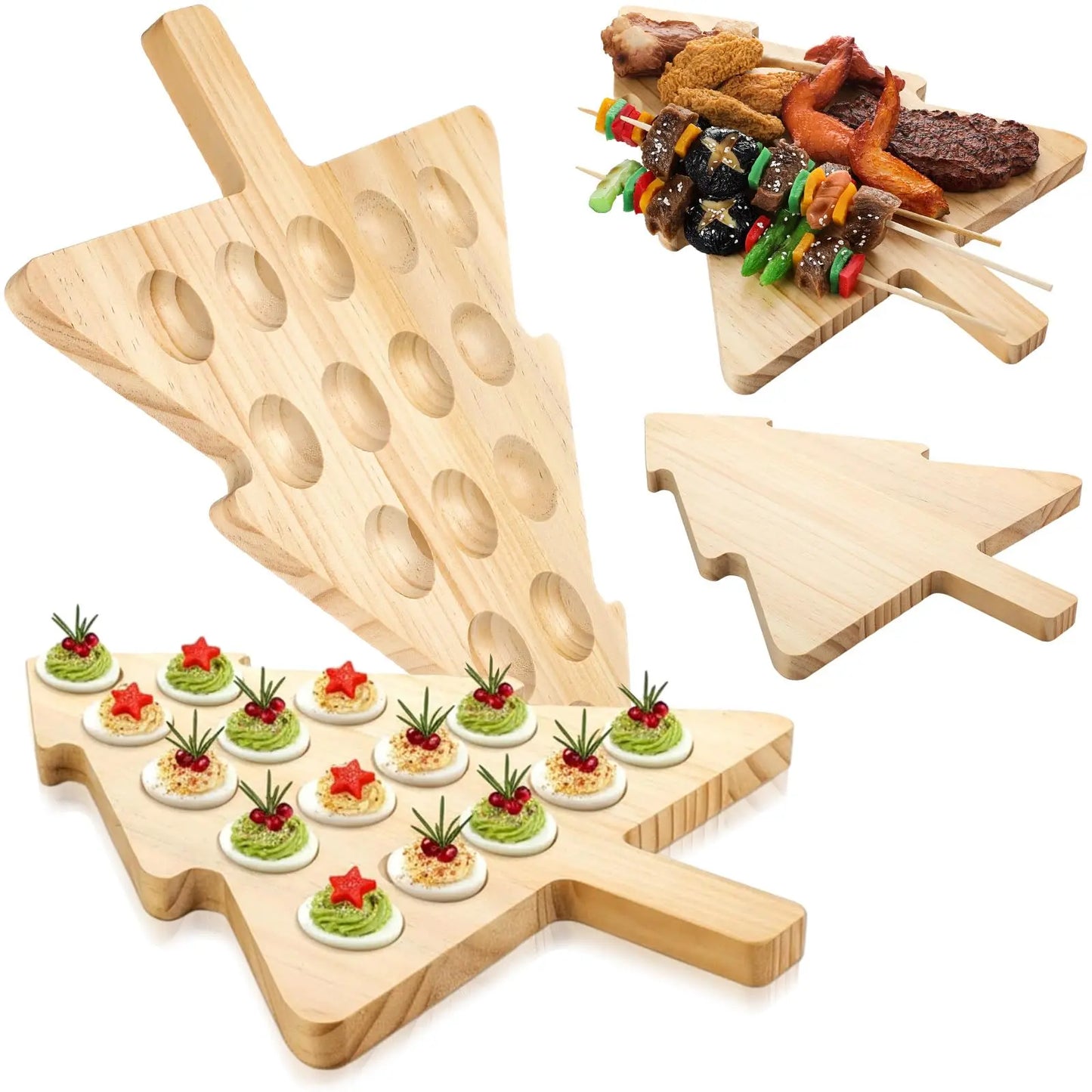Deviled Egg Tray Acacia Charcuterie Board with Handle 15/18/24/30 Holes Wooden Serving Platter Reversible Holes Rectangle Square Egg Tray Deviled Egg Holder Cutting Board Cheese Serving Tray for Home Kichen Spring Party Kitchen Essential