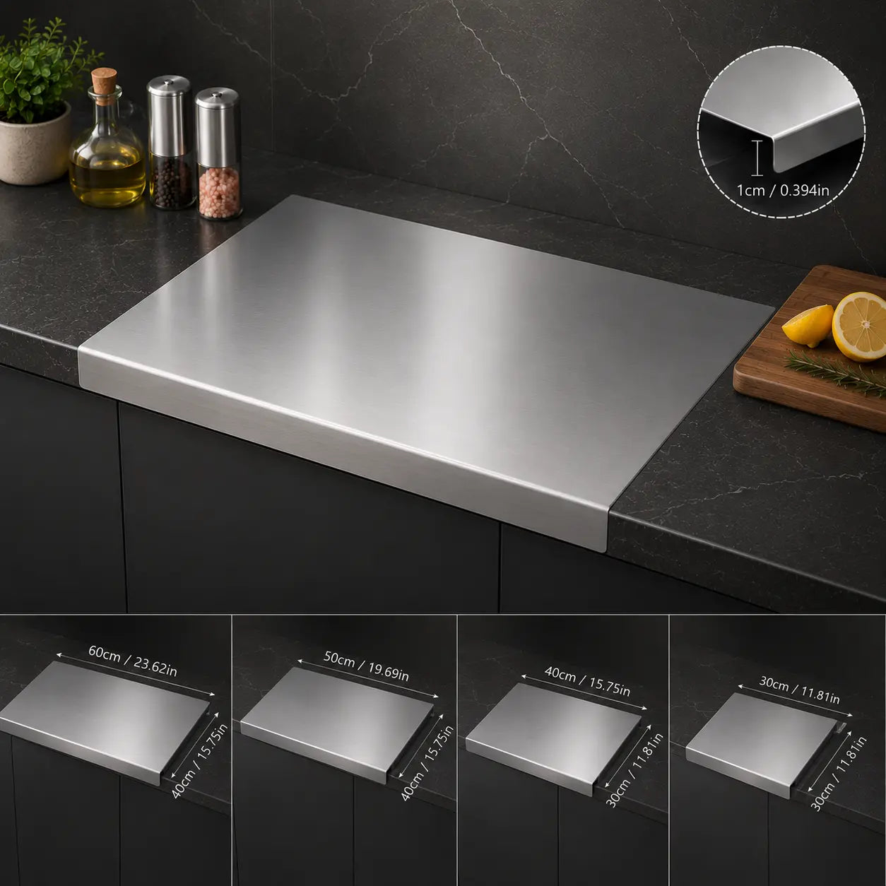 Stainless Steel Chopping Board - Non-Slip Kitchen Cutting Board for Use with Knives, Essential Household Kitchen Accessory Gadget