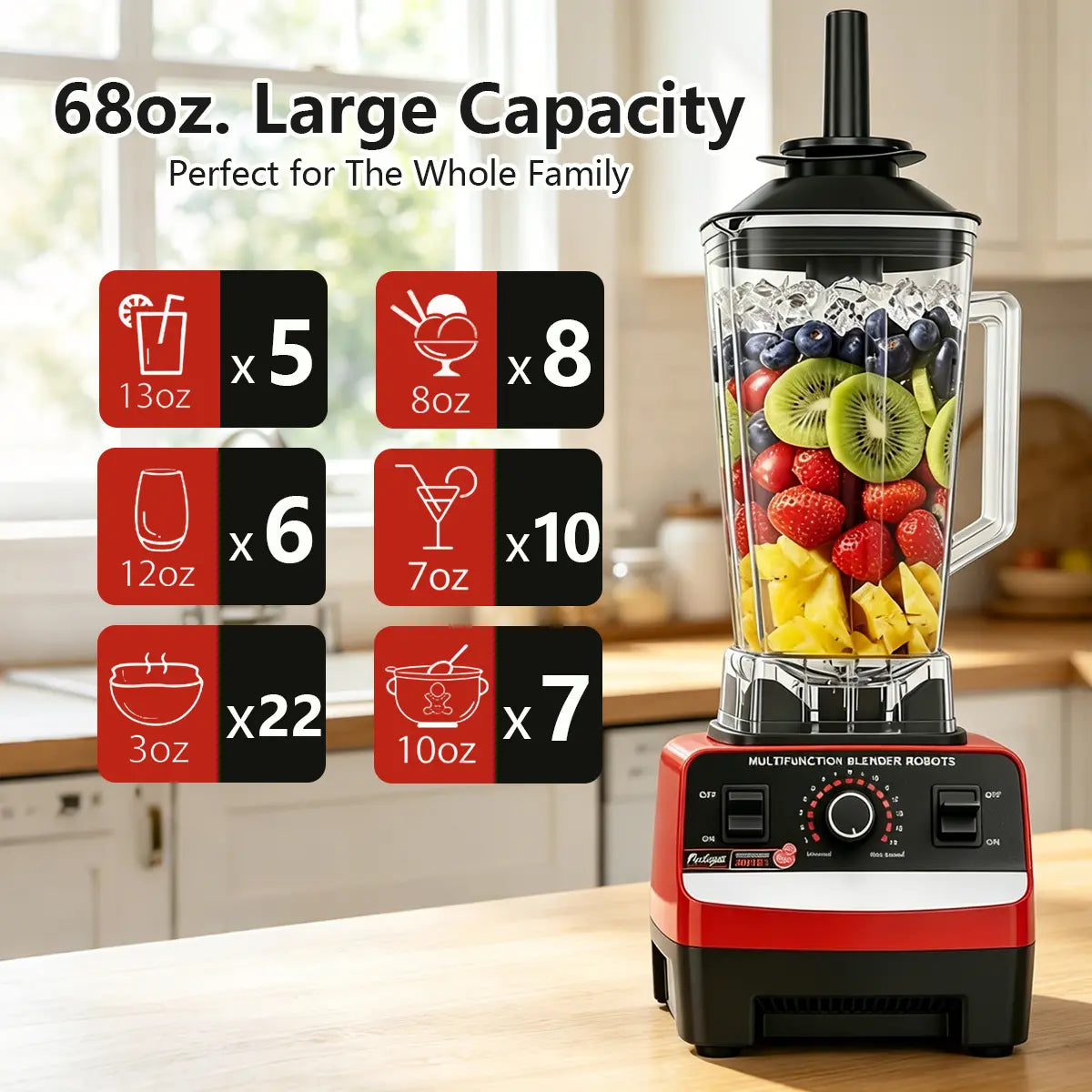 2-In-1 Countertop Jug Blender, 200W, 68 Oz Multi-Purpose Kitchen Appliance for Crushing Ice, Making Shakes and Frozen Drinks Juice Blender Cup