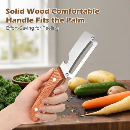 Premium-Grade Fruit & Vegetable Peeler| Sharp Stainless Steel Blade, Ergonomic Wooden Handle + Built-In Bottle Opener – Ideal for Daily Kitchen Use