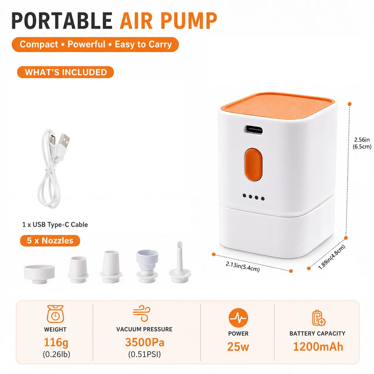 Margrb Portable Mini Air Pump for Air Mattresses and Pool Floats - Quick Inflate and Deflate for Camping