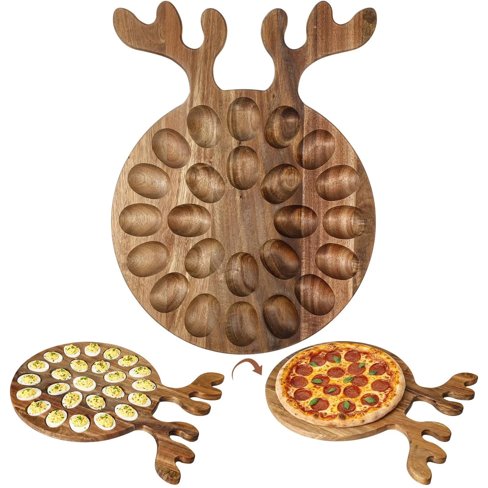 Deviled Egg Tray Acacia Charcuterie Board with Handle 15/18/24/30 Holes Wooden Serving Platter Reversible Holes Rectangle Square Egg Tray Deviled Egg Holder Cutting Board Cheese Serving Tray for Home Kichen Spring Party Kitchen Essential