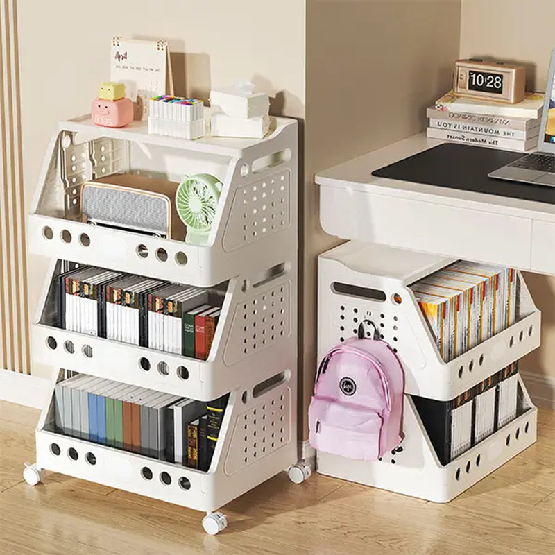 2-5 Tier Stackable Rolling Storage Cart with Wheels, Foldable Storage Shelf, Multi-Purpose Plastic Organizer Rack, Mobile Storage Shelf for Kitchen Pantry, Fruits Vegetables, Snacks, Bedroom and Bathroom