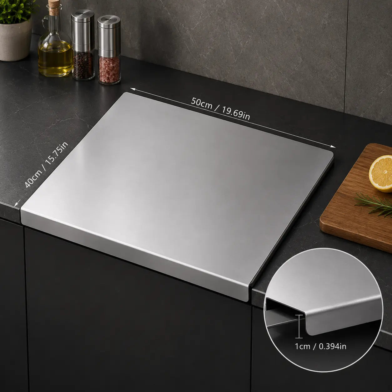Stainless Steel Chopping Board - Non-Slip Kitchen Cutting Board for Use with Knives, Essential Household Kitchen Accessory Gadget