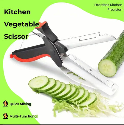 Vegetable Scissors and Food Cutter - Kitchen Shears with Cutting Board, Quick Slicer, Chopper for Meat and Vegetables