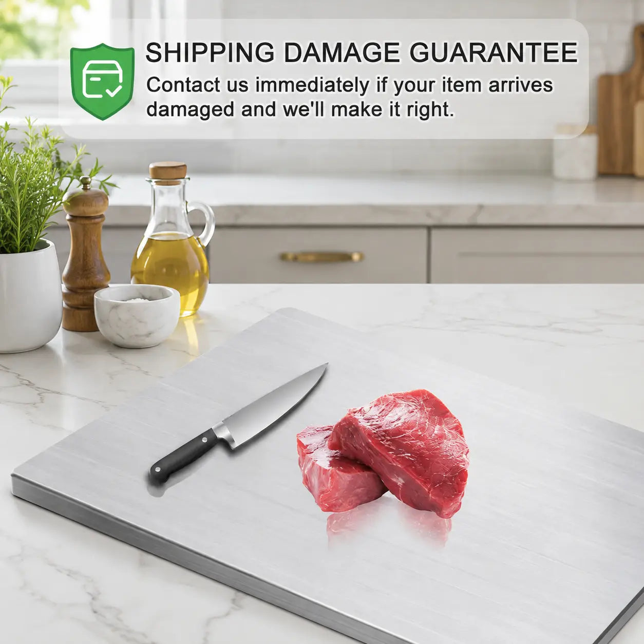 Stainless Steel Chopping Board - Non-Slip Kitchen Cutting Board for Use with Knives, Essential Household Kitchen Accessory Gadget