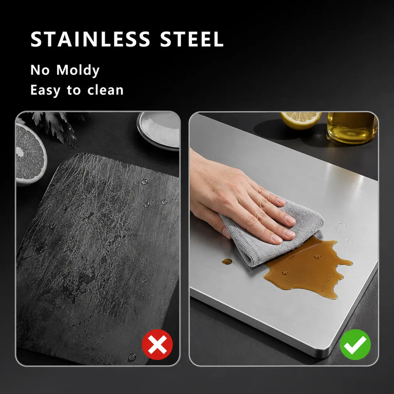 Stainless Steel Chopping Board - Non-Slip Kitchen Cutting Board for Use with Knives, Essential Household Kitchen Accessory Gadget