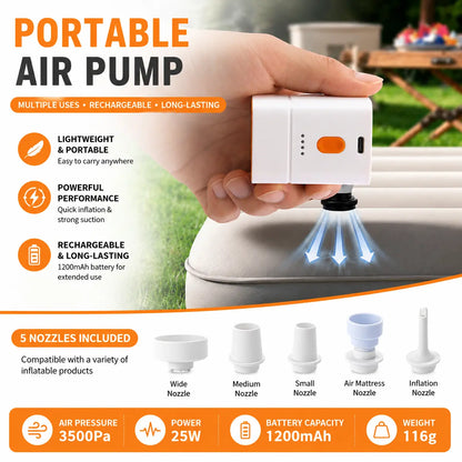 Margrb Portable Mini Air Pump for Air Mattresses and Pool Floats - Quick Inflate and Deflate for Camping