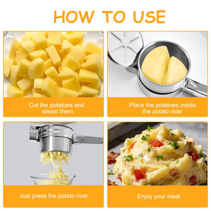 Stainless Steel Potato Ricer Masher with 3 Interchangeable Discs,Multi Functional Manual Press for Spaetzle, Gnocchi, Spaghetti, Potatoes, Fruits, Vegetables,Heavy Duty Kitchen Tool, Easy Squeeze