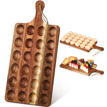 Deviled Egg Tray Acacia Charcuterie Board with Handle 15/18/24/30 Holes Wooden Serving Platter Reversible Holes Rectangle Square Egg Tray Deviled Egg Holder Cutting Board Cheese Serving Tray for Home Kichen Spring Party Kitchen Essential
