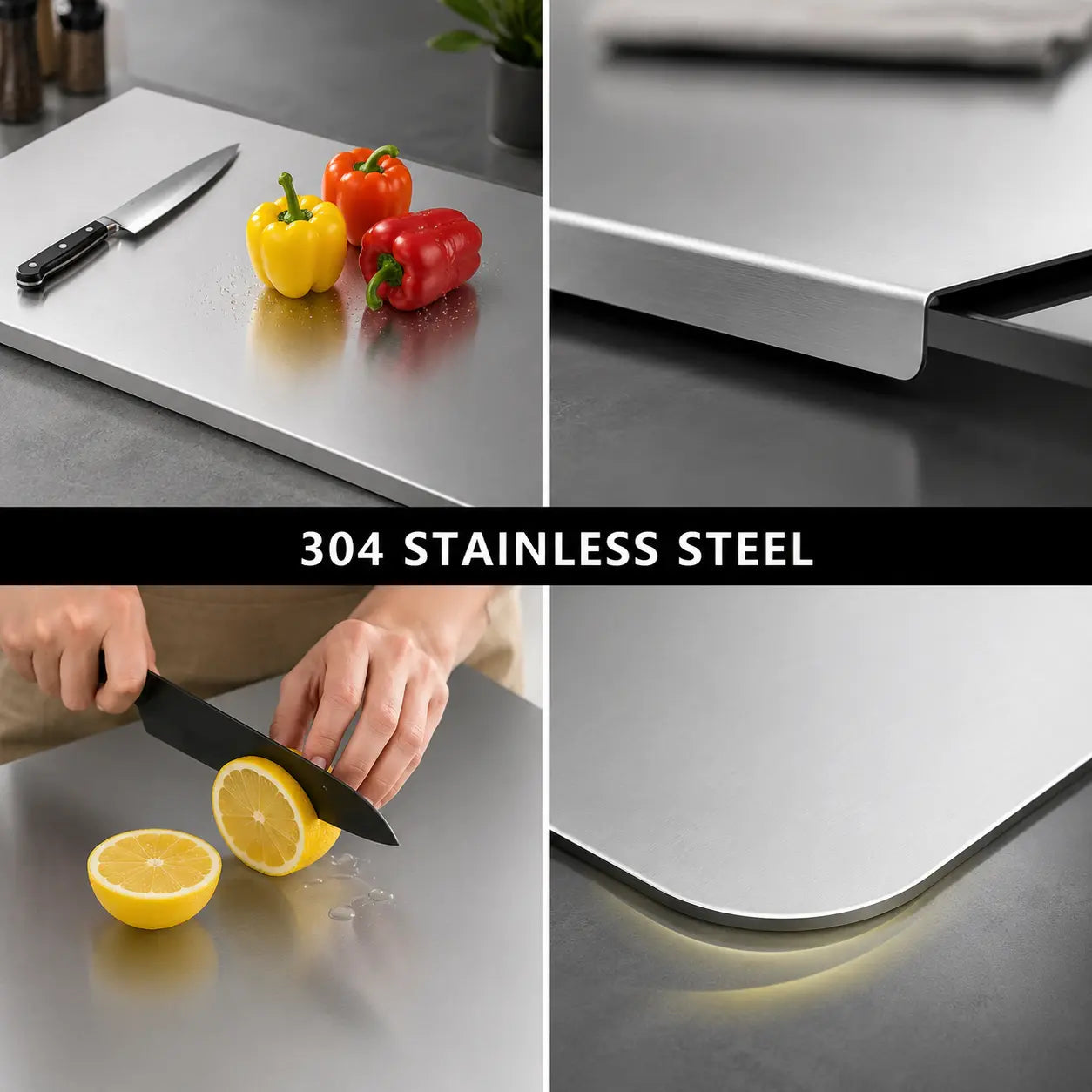 Stainless Steel Chopping Board - Non-Slip Kitchen Cutting Board for Use with Knives, Essential Household Kitchen Accessory Gadget