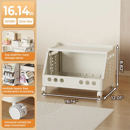 2-5 Tier Stackable Rolling Storage Cart with Wheels, Foldable Storage Shelf, Multi-Purpose Plastic Organizer Rack, Mobile Storage Shelf for Kitchen Pantry, Fruits Vegetables, Snacks, Bedroom and Bathroom